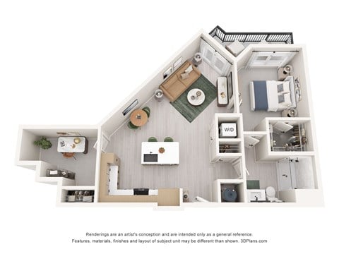 Floor plan for 1 bed, 1 bath, 871 sqft